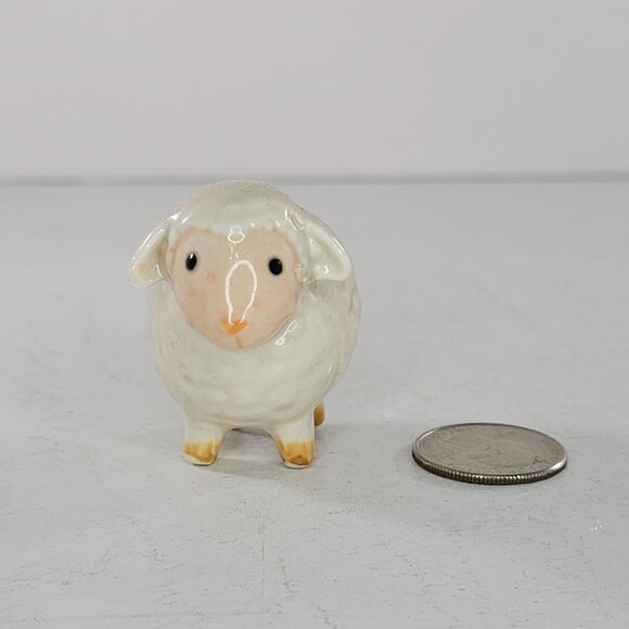 Vintage Ceramic Sheep Miniature Figurine Whimsical Cute Puffy *Chipped* - Picture 2 of 7